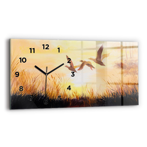 Horizontal wall clock Cranes at sunset