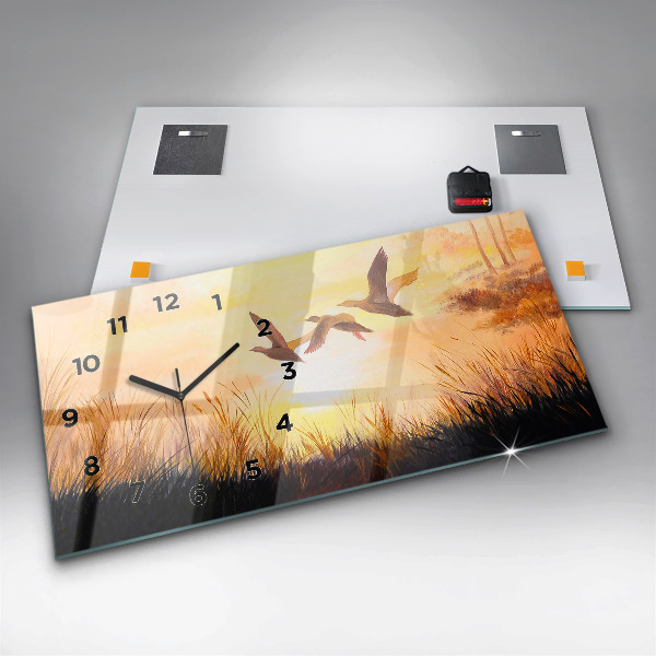 Horizontal wall clock Cranes at sunset