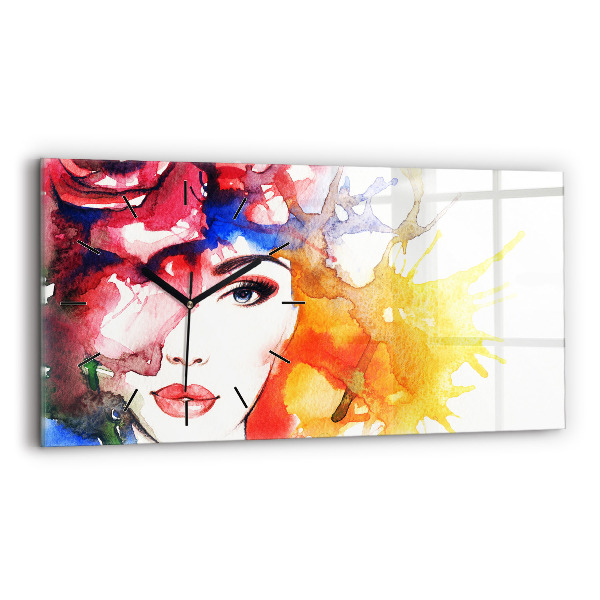 Horizontal wall clock colorful portrait of a woman