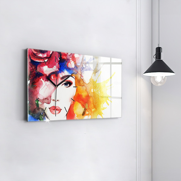 Horizontal wall clock colorful portrait of a woman