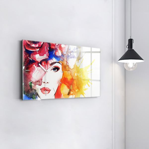 Horizontal wall clock colorful portrait of a woman