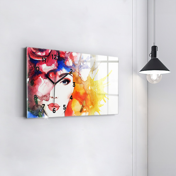 Horizontal wall clock colorful portrait of a woman