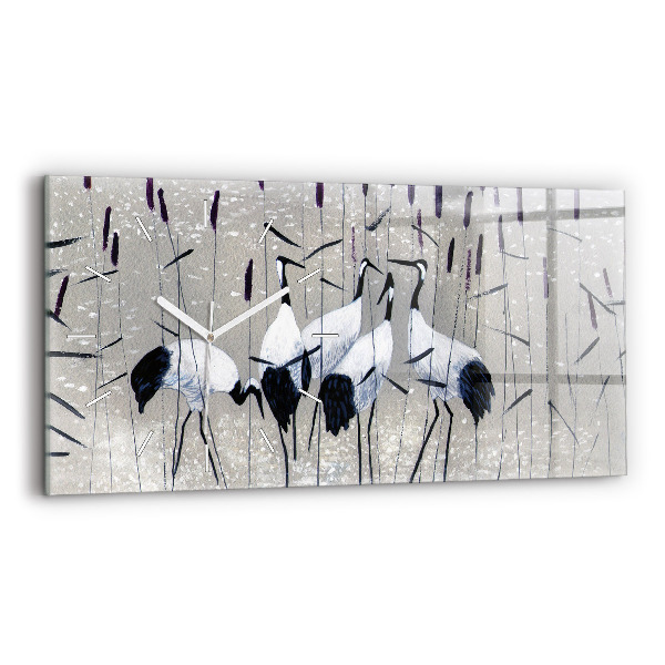 Horizontal wall clock Cranes in the reeds