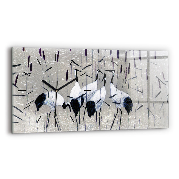 Horizontal wall clock Cranes in the reeds