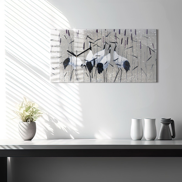 Horizontal wall clock Cranes in the reeds