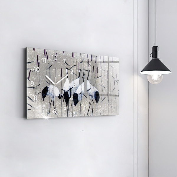 Horizontal wall clock Cranes in the reeds