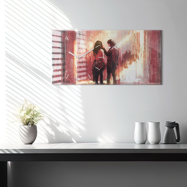 Horizontal wall clock Young couple in love