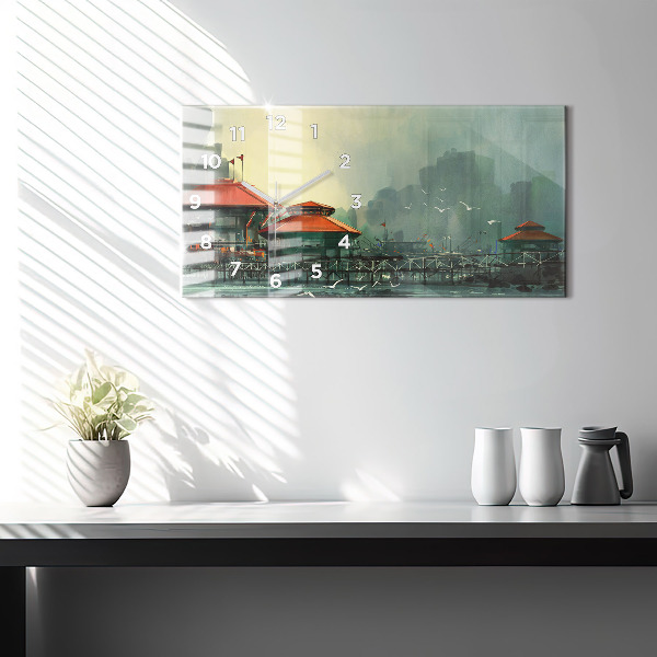 Horizontal wall clock Fishing village