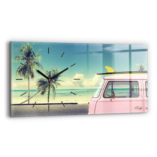 Horizontal wall clock Car with surfboard