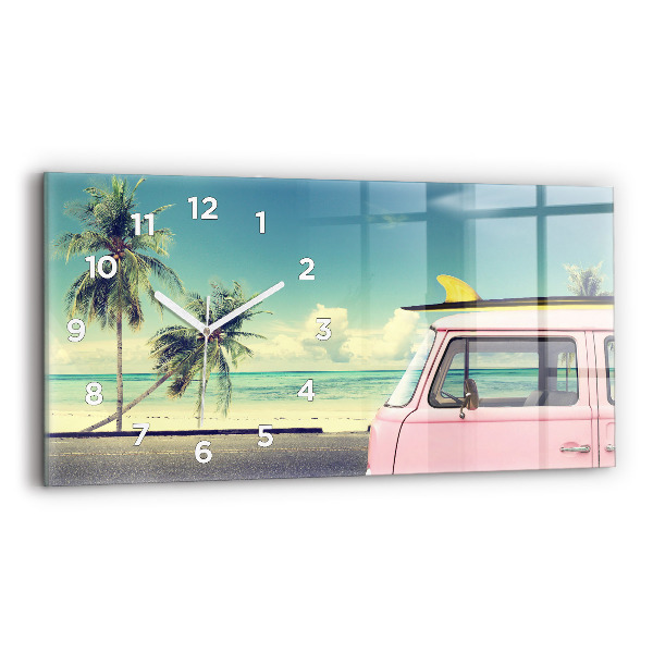 Horizontal wall clock Car with surfboard