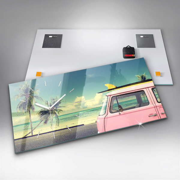 Horizontal wall clock Car with surfboard