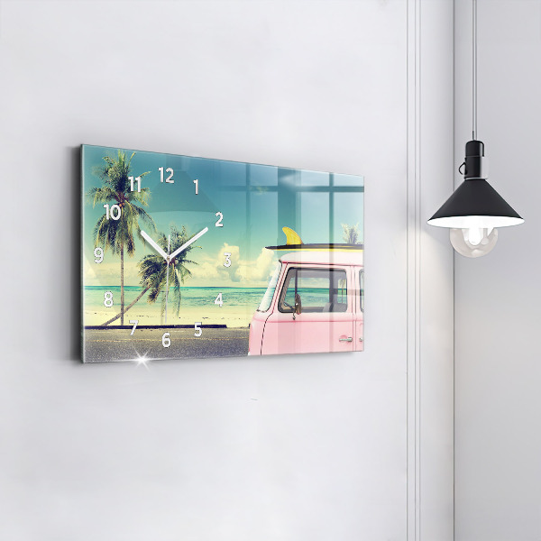 Horizontal wall clock Car with surfboard