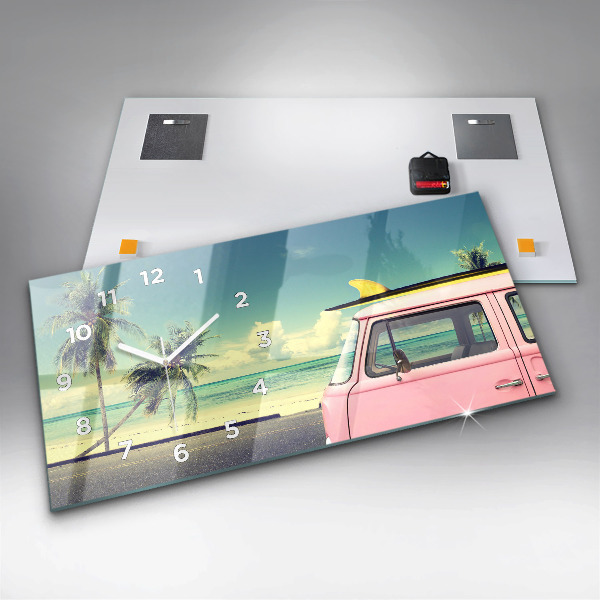 Horizontal wall clock Car with surfboard
