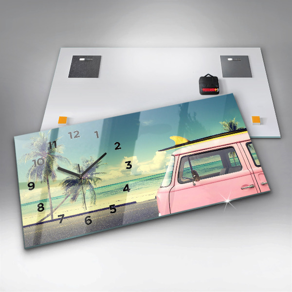 Horizontal wall clock Car with surfboard