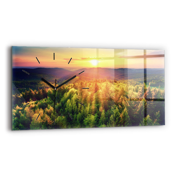 Horizontal wall clock Sunset over the hills