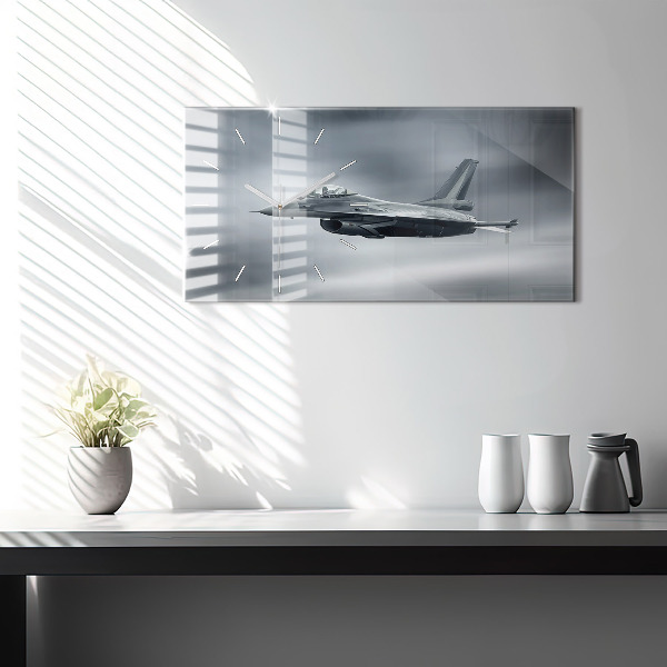 Horizontal wall clock Military aircraft in flight