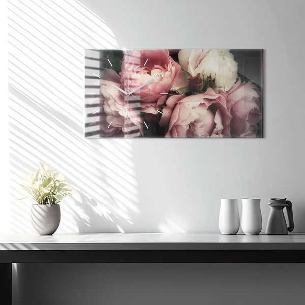 Horizontal wall clock Bouquet of pink roses