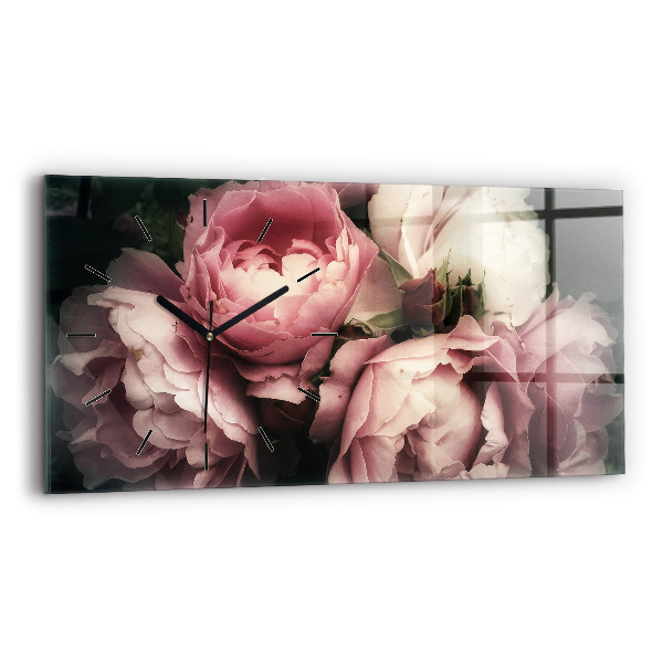 Horizontal wall clock Bouquet of pink roses