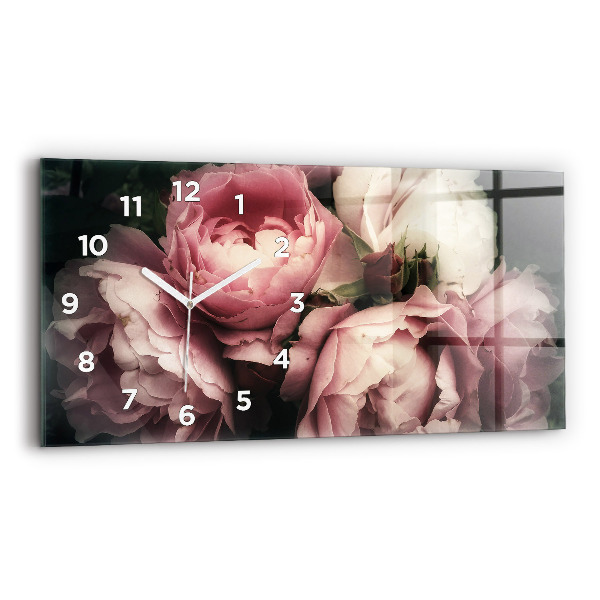 Horizontal wall clock Bouquet of pink roses