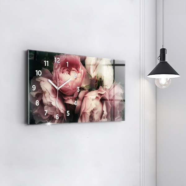 Horizontal wall clock Bouquet of pink roses