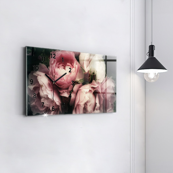 Horizontal wall clock Bouquet of pink roses