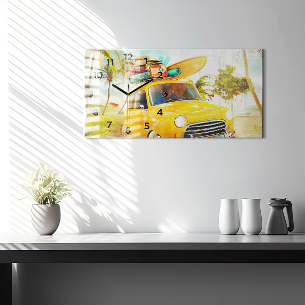 Horizontal wall clock Car with surfboard