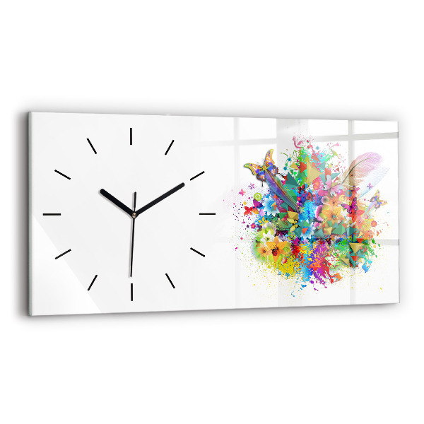 Horizontal wall clock Floral harmony with butterflies