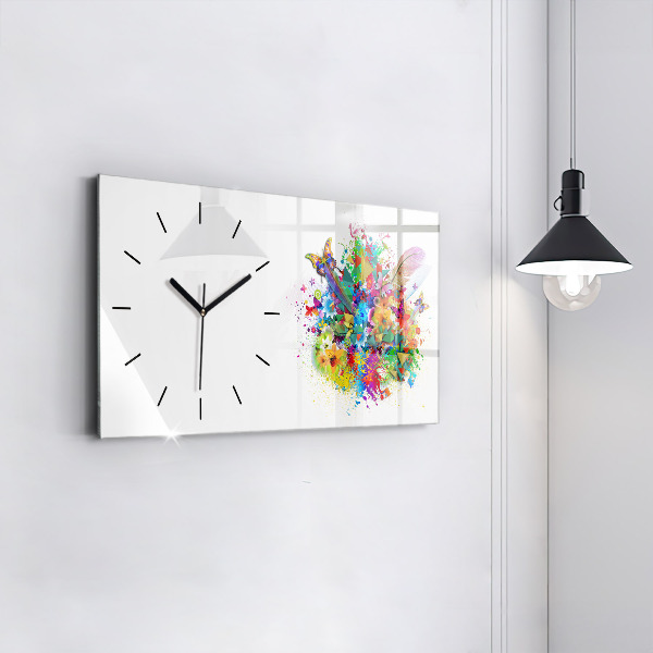Horizontal wall clock Floral harmony with butterflies
