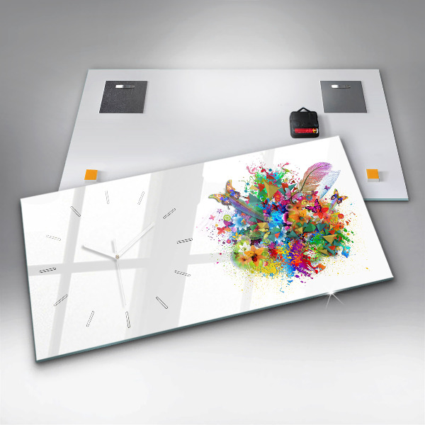 Horizontal wall clock Floral harmony with butterflies