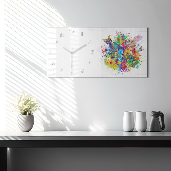 Horizontal wall clock Floral harmony with butterflies
