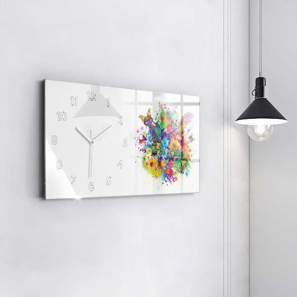 Horizontal wall clock Floral harmony with butterflies