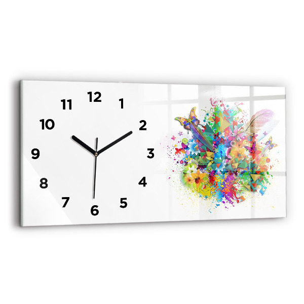 Horizontal wall clock Floral harmony with butterflies