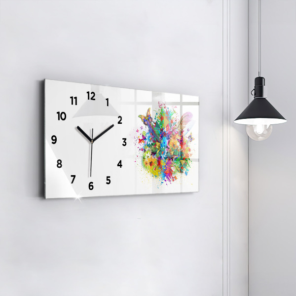 Horizontal wall clock Floral harmony with butterflies