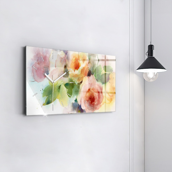 Horizontal wall clock Roses In A Vase Watercolor