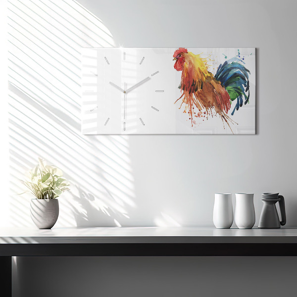 Horizontal wall clock Colorful rooster