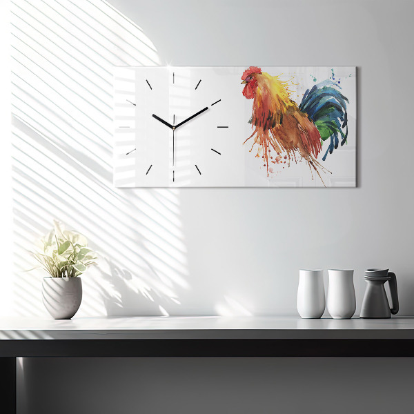 Horizontal wall clock Colorful rooster