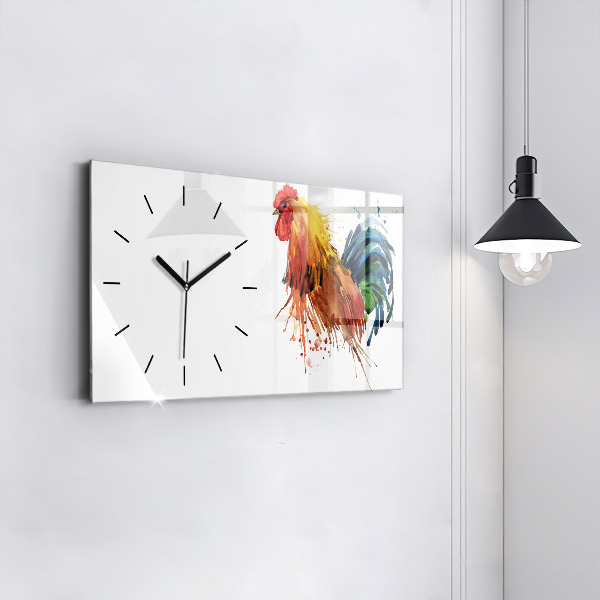 Horizontal wall clock Colorful rooster