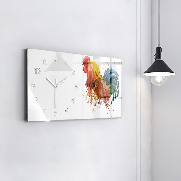 Horizontal wall clock Colorful rooster