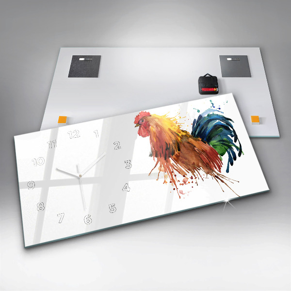 Horizontal wall clock Colorful rooster