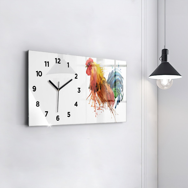 Horizontal wall clock Colorful rooster