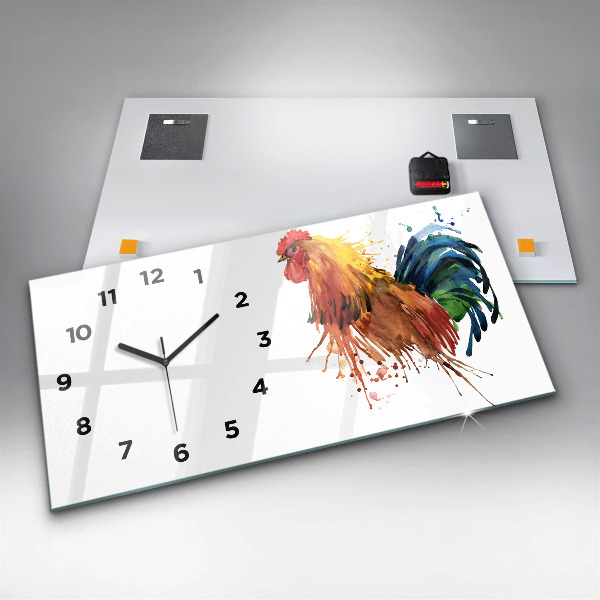 Horizontal wall clock Colorful rooster