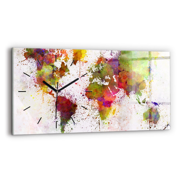 Horizontal wall clock Watercolor map of the world
