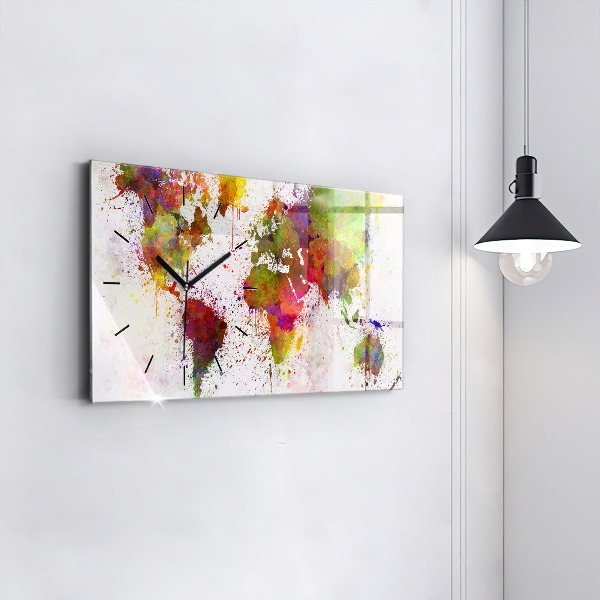 Horizontal wall clock Watercolor map of the world