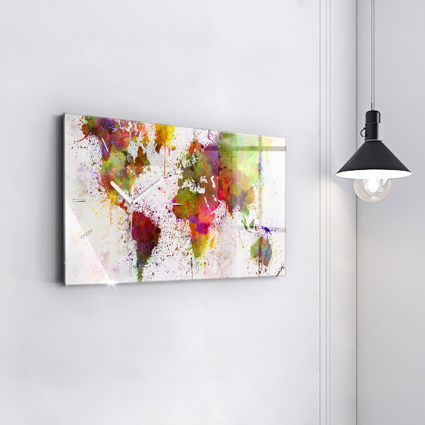 Horizontal wall clock Watercolor map of the world