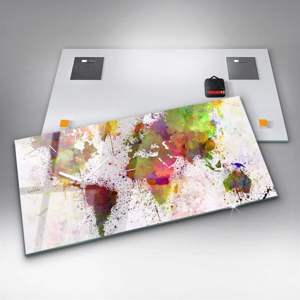Horizontal wall clock Watercolor map of the world