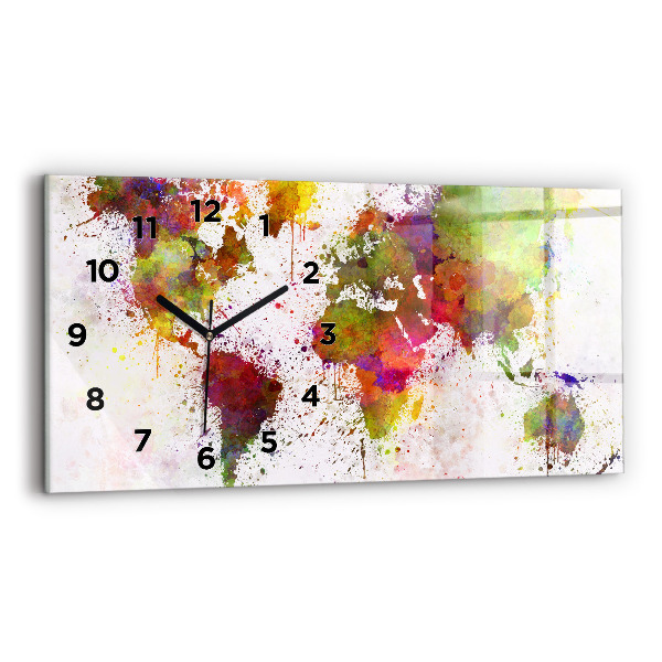 Horizontal wall clock Watercolor map of the world