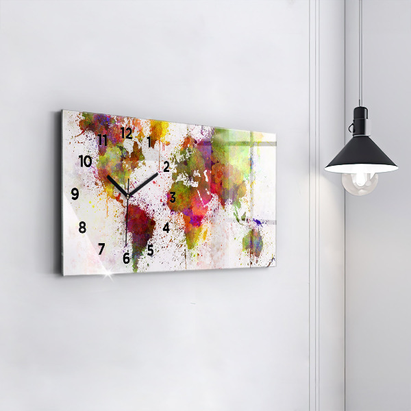 Horizontal wall clock Watercolor map of the world