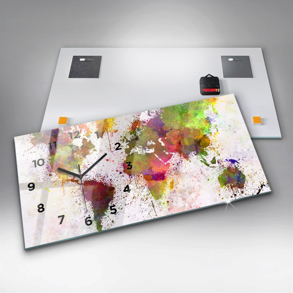 Horizontal wall clock Watercolor map of the world