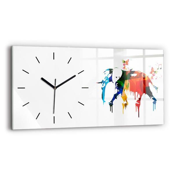 Horizontal wall clock Colorful painted elephant