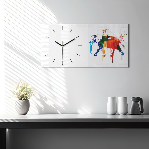 Horizontal wall clock Colorful painted elephant
